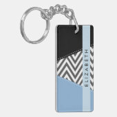 Grijs zigzag, Grijs Chevron, Blauw, Jouw naam Sleutelhanger (Voorkant Links)