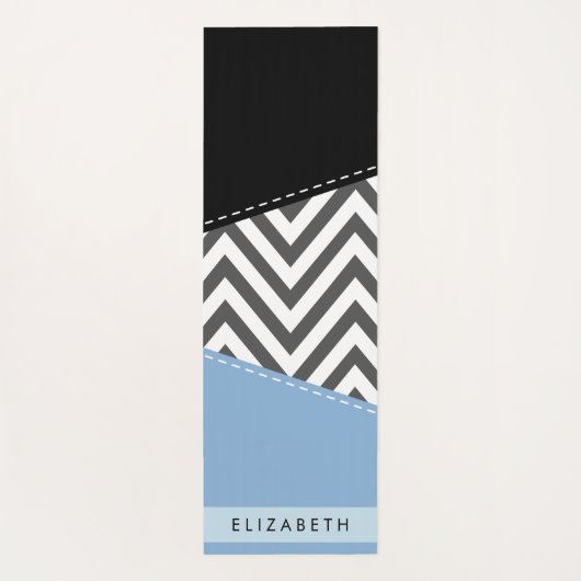 Grijs zigzag, Grijs Chevron, Blauw, Jouw naam Yogamat (Achterkant)