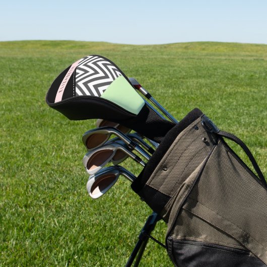 Grijs zigzag, Grijs Chevron, Mint, Jouw naam Golfheadcover (Insitu)