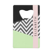 Grijs zigzag, Grijs Chevron, Mint, Jouw naam Kredietkaart Flessenopener (Voorkant)
