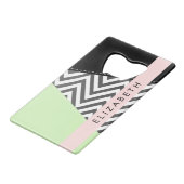 Grijs zigzag, Grijs Chevron, Mint, Jouw naam Kredietkaart Flessenopener (Voorkant Gekanteld)