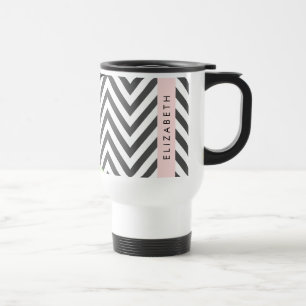 Grijs zigzag, Grijs Chevron, Mint, Jouw naam Reisbeker