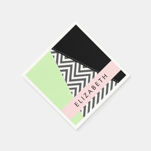 Grijs zigzag, Grijs Chevron, Mint, Jouw naam Servet (Hoek)
