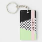 Grijs zigzag, Grijs Chevron, Mint, Jouw naam Sleutelhanger (Voorkant)
