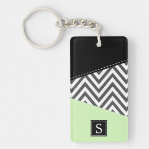 Grijs zigzag, Grijs Chevron, Munt, Monogram Sleutelhanger