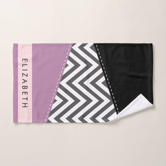 Grijs zigzag, Grijs Chevron, Paarse, Jouw naam Bad Handdoek (Handdoek)