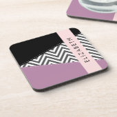 Grijs zigzag, Grijs Chevron, Paarse, Jouw naam Bier Onderzetter (Linkerzijde)