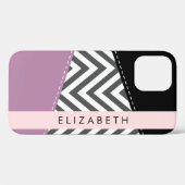 Grijs zigzag, Grijs Chevron, Paarse, Jouw naam Case-Mate iPhone Case (Achterkant (horizontaal))