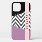 Grijs zigzag, Grijs Chevron, Paarse, Jouw naam Case-Mate iPhone Case (Achterkant)