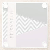 Grijs zigzag, Grijs Chevron, Paarse, Jouw naam Glazen Onderzetter (Achterkant)