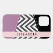 Grijs zigzag, Grijs Chevron, Paarse, Jouw naam iPhone Hoesje (Achterkant horizontaal)
