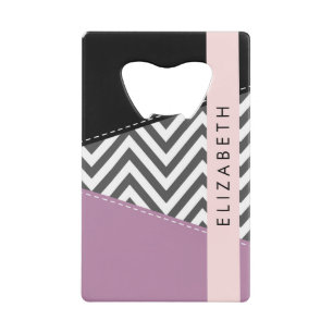 Grijs zigzag, Grijs Chevron, Paarse, Jouw naam Kredietkaart Flessenopener