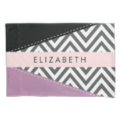 Grijs zigzag, Grijs Chevron, Paarse, Jouw naam Kussensloop (Voorkant)