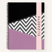 Grijs zigzag, Grijs Chevron, Paarse, Jouw naam Notitieboek (Voorkant)