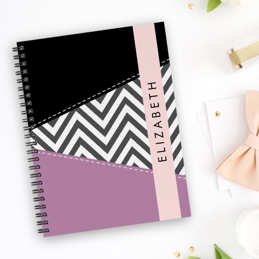 Grijs zigzag, Grijs Chevron, Paarse, Jouw naam Planner