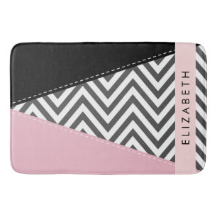 Grijs zigzag, Grijs Chevron, Roze, Jouw naam Badmat