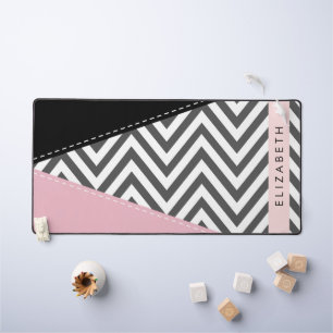 Grijs zigzag, Grijs Chevron, Roze, Jouw naam Bureaumat