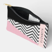 Grijs zigzag, Grijs Chevron, Roze, Jouw naam Etui (Open)