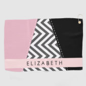 Grijs zigzag, Grijs Chevron, Roze, Jouw naam Golfhanddoek (Horizontaal)