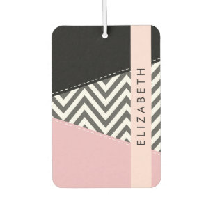 Grijs zigzag, Grijs Chevron, Roze, Jouw naam Luchtverfrisser