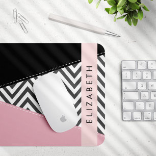 Grijs zigzag, Grijs Chevron, Roze, Jouw naam Muismat