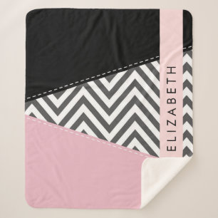 Grijs zigzag, Grijs Chevron, Roze, Jouw naam Sherpa Deken