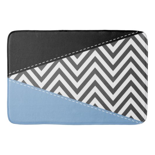 Grijs zigzag, Grijs Chevron, Zigzag Pattern, Blauw Badmat (Voorkant)