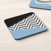 Grijs zigzag, Grijs Chevron, Zigzag Pattern, Blauw Bier Onderzetter (Linkerzijde)