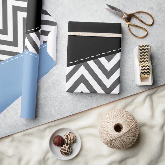 Grijs zigzag, Grijs Chevron, Zigzag Pattern, Blauw Cadeaupapier (Crafts)