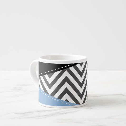 Grijs zigzag, Grijs Chevron, Zigzag Pattern, Blauw Espresso Kop (Voorkant links)