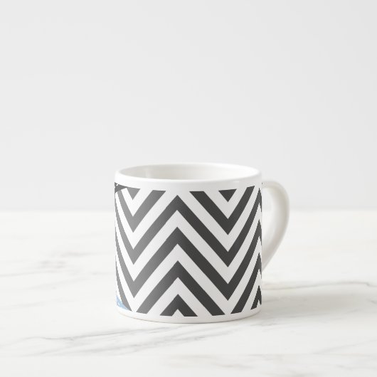 Grijs zigzag, Grijs Chevron, Zigzag Pattern, Blauw Espresso Kop (Voorkant rechts)