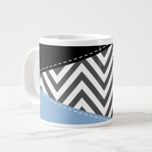 Grijs zigzag, Grijs Chevron, Zigzag Pattern, Blauw Extra Grote Beker