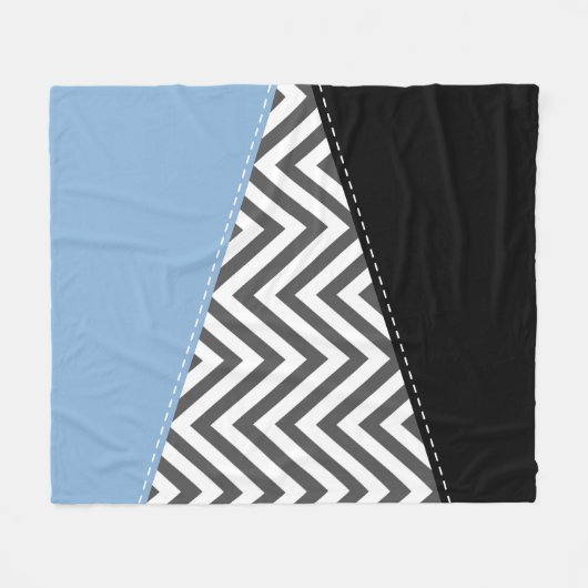 Grijs zigzag, Grijs Chevron, Zigzag Pattern, Blauw Fleece Deken (Voorkant (Horizontaal))