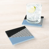 Grijs zigzag, Grijs Chevron, Zigzag Pattern, Blauw Glazen Onderzetter (Schuin)