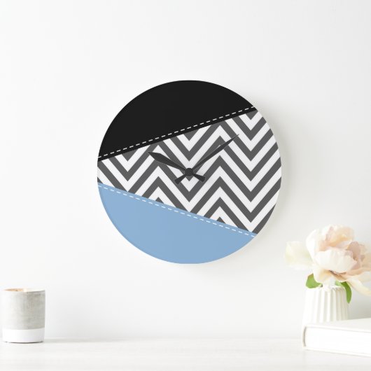 Grijs zigzag, Grijs Chevron, Zigzag Pattern, Blauw Grote Klok (Huis)