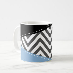 Grijs zigzag, Grijs Chevron, Zigzag Pattern, Blauw Koffiemok