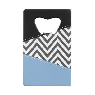 Grijs zigzag, Grijs Chevron, Zigzag Pattern, Blauw Kredietkaart Flessenopener