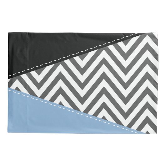 Grijs zigzag, Grijs Chevron, Zigzag Pattern, Blauw Kussensloop (Achterkant)