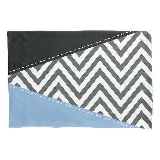Grijs zigzag, Grijs Chevron, Zigzag Pattern, Blauw Kussensloop (Voorkant)