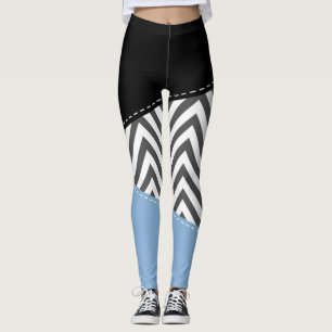 Grijs zigzag, Grijs Chevron, Zigzag Pattern, Blauw Leggings
