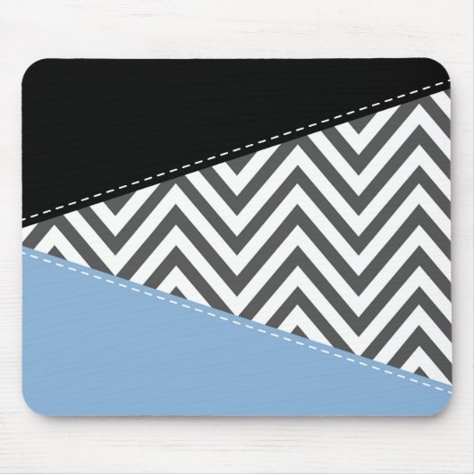 Grijs zigzag, Grijs Chevron, Zigzag Pattern, Blauw Muismat (Voorkant)