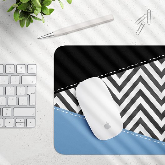 Grijs zigzag, Grijs Chevron, Zigzag Pattern, Blauw Muismat