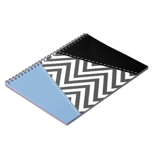Grijs zigzag, Grijs Chevron, Zigzag Pattern, Blauw Notitieboek (Linkerzijde)