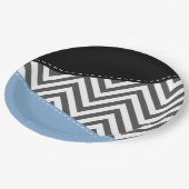 Grijs zigzag, Grijs Chevron, Zigzag Pattern, Blauw Papieren Bordje (Gekanteld)