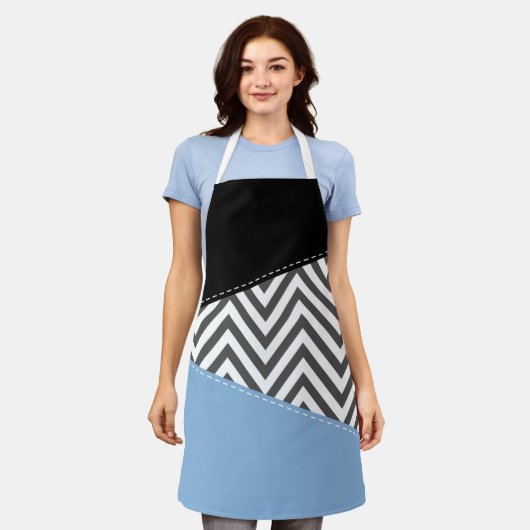 Grijs zigzag, Grijs Chevron, Zigzag Pattern, Blauw Schort (Gedragen)
