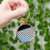 Grijs zigzag, Grijs Chevron, Zigzag Pattern, Blauw Sleutelhanger (Hand)