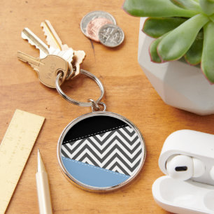 Grijs zigzag, Grijs Chevron, Zigzag Pattern, Blauw Sleutelhanger