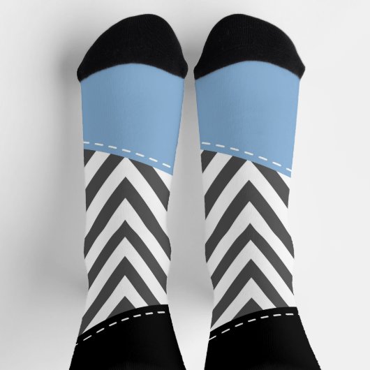 Grijs zigzag, Grijs Chevron, Zigzag Pattern, Blauw Sokken (Top)