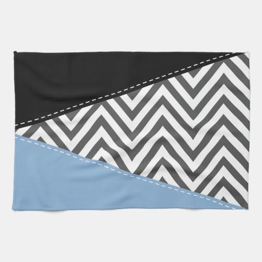 Grijs zigzag, Grijs Chevron, Zigzag Pattern, Blauw Theedoek (Horizontaal)