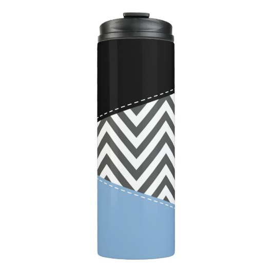 Grijs zigzag, Grijs Chevron, Zigzag Pattern, Blauw Thermosbeker (Voorkant)